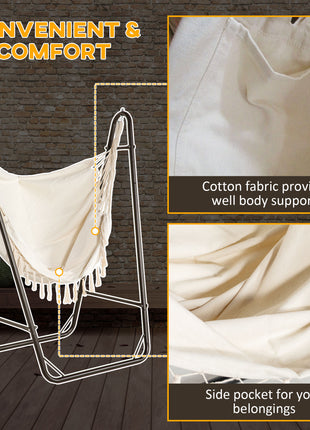 Hammock Chair with U Shape Stand, Hammock Swing Chair with A Side Pocket, Brown & Cream White