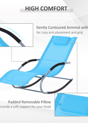 Zero Gravity Rocking Chair Outdoor Chaise Lounge Chair Recliner Rocker with Detachable Pillow and Weather-Fighting Fabric for Patio, Deck, Pool, Light Blue
