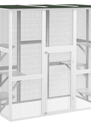Outdoor Cat House Big Catio Wooden Feral Cat Shelter Enclosure with Large Spacious Interior, 6 High Ledges, Weather Protection Asphalt Roof, 71" L, White