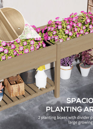 Wood Raised Garden Box, Elevated Garden Bed with Side Table, Bottom Shelf, Bed Liners and Drainage Holes, Carbonized