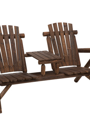 Wood Adirondack Patio Chair Bench with Center Coffee Table, Perfect for Lounging and Relaxing Outdoors Carbonized