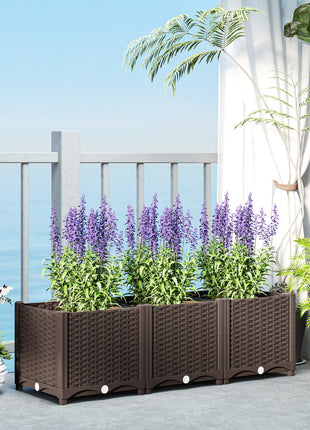 Plastic Raised Garden Bed, 4 x 1 x 1 ft Outdoor Flower Box with Drainage Holes for Vegetables, Herbs, Brown