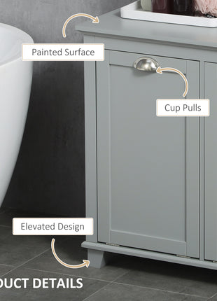 Dual Tilt out Laundry Hamper Cabinet, Bathroom Storage Cabinet with 2-Compartment Hamper, Modern Bathroom Floor Cabinet for Washroom, Gray