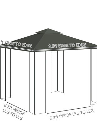  10' x 10' Metal Patio Gazebo, Double Roof Outdoor Gazebo Canopy Shelter with Tree Motifs Corner Frame and Netting, for Garden, Lawn, Backyard, and Deck, Gray