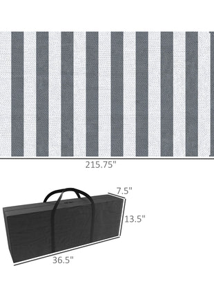 Reversible Outdoor Rug, 9' x 18' Waterproof Plastic Straw Floor Mat, Portable RV Camping Carpet, Large Floor Mat for Backyard, Deck, Picnic, Beach, Gray & White Striped