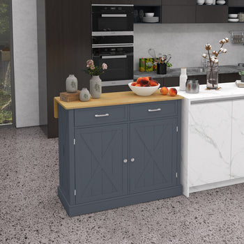 Rolling Kitchen Island with Drop Leaf Wood Breakfast Bar, Farmhouse Kitchen Cart with 2 Drawers, Adjustable Shelves for Dining Room, Dark Gray