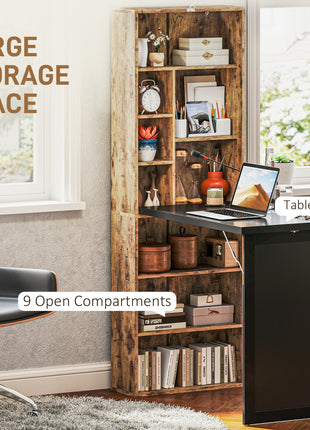 Fold-out Convertible Home Office Desk, Computer Desk with Blackboard and Side Shelf, Rustic Brown