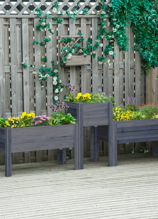 Raised Garden Bed Set of 3, Elevated Wood Planter Box with Legs and Bed Liner for Backyard and Patio to Grow Vegetables, Herbs, Gray