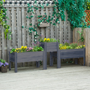 Raised Garden Bed Set of 3, Elevated Wood Planter Box with Legs and Bed Liner for Backyard and Patio to Grow Vegetables, Herbs, Gray
