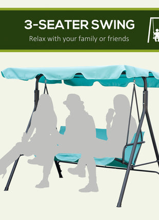 3-Seat Outdoor Patio Swing Chair with Removable Cushion, Steel Frame Stand and Adjustable Tilt Canopy for Patio, Garden, Poolside, Balcony, Backyard, Green