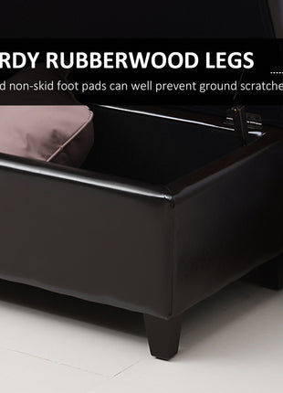 51" Ottoman Storage Bench, Faux Leather Storage Chest with Lift Top, Tufted Ottoman for Living Room, Entryway, Dark Brown