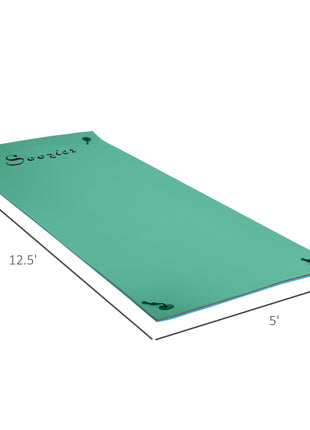 12' x 5' Lily Pad Floating Mat with Cup Holder Table, 3-Layer Portable Roll-Up Water Mat Float Dock for 2-3 People, on Lake, River, Beach, Swimming Pool, Green