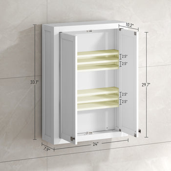 Bathroom Cabinet Wall Mounted, Modern Bathroom Wall Cabinet with 2 Doors and 2 Adjustable Shelves, White