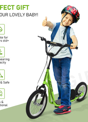 Teens Youth Scooter Ride On Toy with Adjustable Handlebar, Dual Brakes, and Inflatable Wheels For Kids 5+ - Green