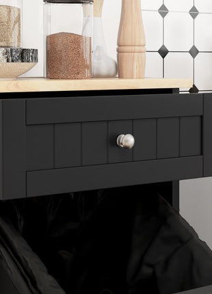 10 Gallon Tilt Out Trash Cabinet, Wooden Hidden Trash Can with Storage Drawer for Kitchen, Laundry Hamper Cabinet for Bathroom, Black