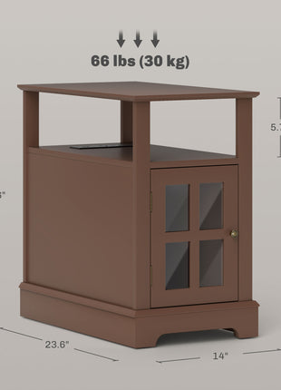 Narrow Side Table End Table with Charging Station, USB Ports, Modern End Table with Storage for Living Room, Brown