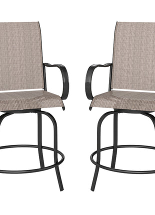Outdoor Bar Stools Set of 2, 360° Swivel Bar Height Chairs, 26.75" x 29.5" x 48.5", Tan