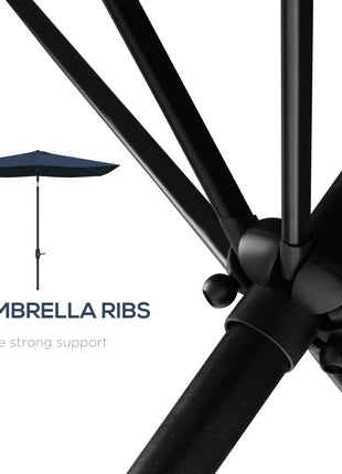 6.5' x 10' Rectangular Market Umbrella, Patio Outdoor Table Umbrella with Crank and Push Button Tilt, Blue