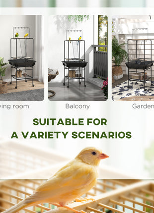 Bird Stand with Wheels, Perches, Stainless Steel Feed Bowls, Pull-Out Tray for Indoor Outdoor Small Parrot, Dark Gray