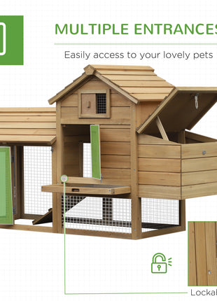59" Small Wooden Chicken coop Hen House Poultry Cage for Outdoor Backyard with 2 Doors, Nesting Box and Removable Tray, Natural Wood
