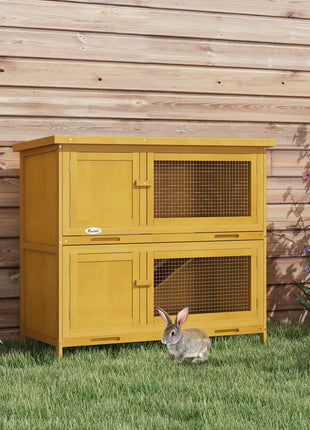 Wooden Bunny Hutch with Ramp, Indoor/Outdoor, Yellow