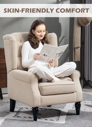 Wingback Accent Chair for Living Room, Button-Tufted Lounge Chair with Round Armrests and Wood Legs, Beige