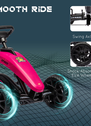 Kids Pedal Go Kart w/ Swing Axle, Shock-Absorbing Wheels, Pink