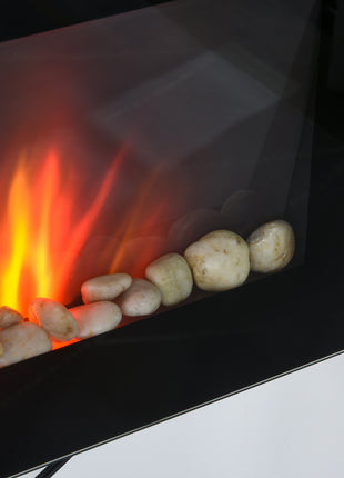 28.5" 1450W Electric Wall-Mounted Fireplace with Flame Effect, 7 Color Background Light, Black