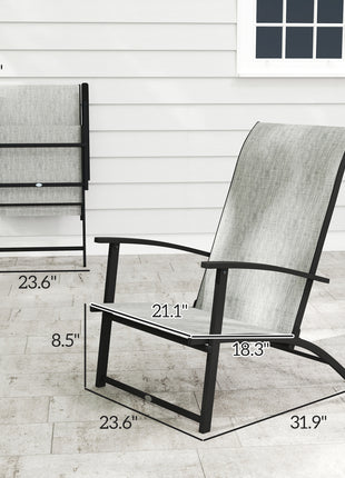 Set of 2 Outdoor Dining Chairs with High Back, Armrests, Folding Patio Chairs for Patio, Lawn, Camping, Gray