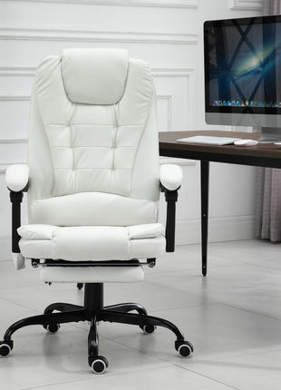7-Point Vibrating Massage Office Chair High Back Executive Recliner with Lumbar Support, Footrest, Reclining Back, Adjustable Height, White