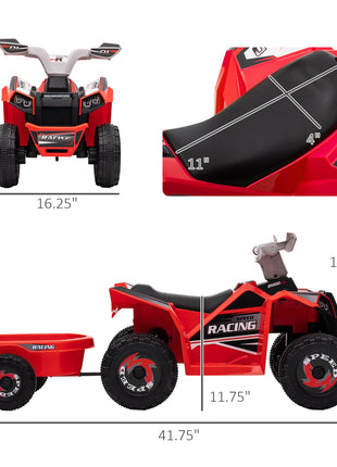 6V Electric Toy Car with Back Trailer, Forward Backward, Wear-Resistant Wheels for Ages 18-36 Months, Red