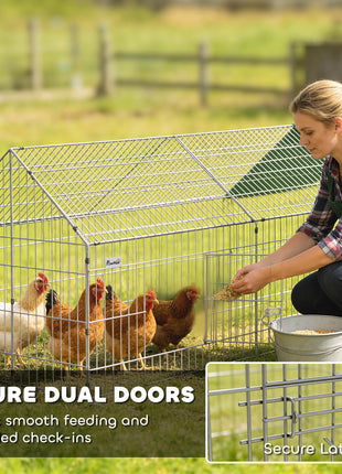 Metal Chicken Coop with Cover for Backyard Small Animals Duck Rabbit, 106" x 29.5" x 29.5", Green