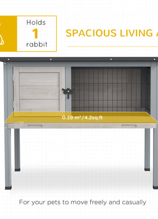 Elevated Rabbit Hutch, Wooden Bunny Cage with Hinged Asphalt Roof and Removable Tray, for Indoor/Outdoor, Gray