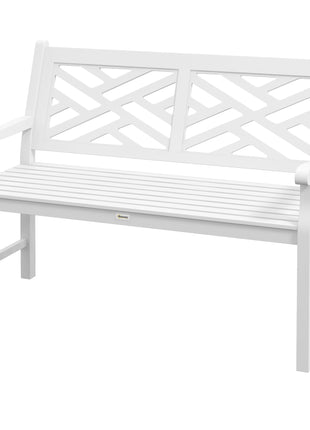Outdoor Garden Bench, Wooden Frame Patio Bench with Geometric Pattern, 43.25 Inch Weatherproof 2-Person Love Seat for Garden, Lawn, Porch, Yard, Work Entryway, White