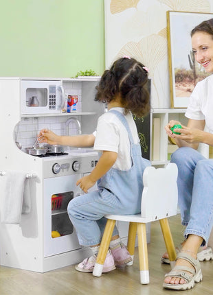 Pretend Play Kitchen, Kids Kitchen Playset with Play Phone, Chalkboard, Towel Rack & Ice Maker for 3-8 Years White