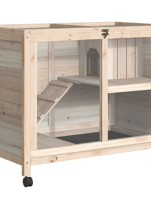 Rabbit Hutch with Wheels, Desk and Side Table Sized, Wooden Rabbit Cage, Waterproof Small Bunny Cage with Removable Tray, Openable Roof, for Rabbits, Chickens, Ducks, Indoor/Outdoor, Natural
