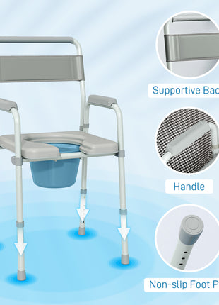 Bedside Commode Chair for Seniors, Adults, Handicap, Raised Toilet Seat with Arm, Adjustable Height, 331 lbs, Gray