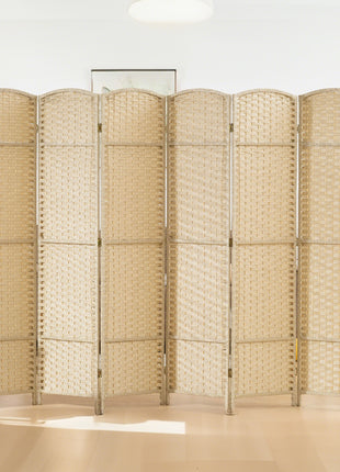 Folding Room Divider Screen 6 Panel 5.6' Tall Privacy Screen Freestanding Room Partition for Home Office, Beige