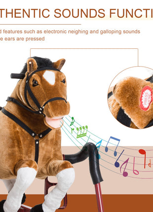 Durable Kids Plush Spring Rocking Horse, Ride On Rocking Horse with Realistic Sounds, Brown