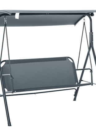 3-Person Porch Swing with Stand, Outdoor Swing for Patio Porch with Adjustable Tilt Canopy and Comfortable Swing Bench-Style Seat, Steel Frame, Gray