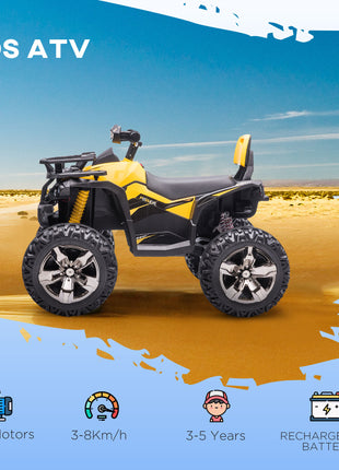 12V Kids Recharging Ride-on Electric ATV Quad w/ Realistic Headlights Wide Wheel, Yellow