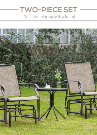 2 Piece Glider Set, Outdoor Swing Chairs, Patio Rocking Armchairs with Breathable Mesh Fabric, Steel Frame for Garden, Backyard, Patio, Dark, Brown/Khaki