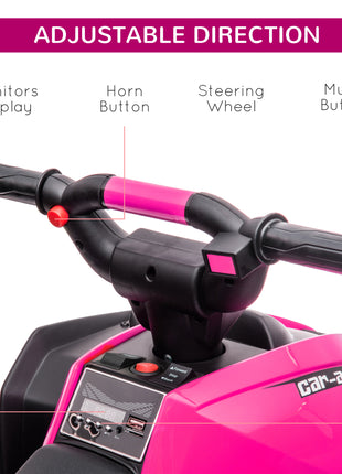 12V Kids ATV Quad Car with Forward & Backward Function, Wear-Resistant Wheels, Music, for Toddlers 3-5 Years Old, Pink