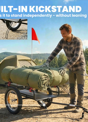 2-In-1 Bike Cargo Trailer & Wagon Cart, Multi-Use Bicycle Trailer with Quick Release 16" Pneumatic Wheels, Kickstand