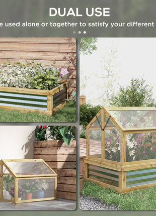 Raised Garden Flower Bed Kit with Greenhouse, Wooden Cold Frame Planter, 35.5" x 31.5" x 36", Natural