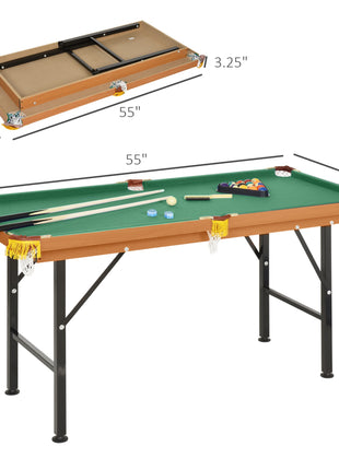 55'' Portable Folding Billiards Table Game Pool Table for Whole Family Number Use With Cues, Ball, Rack, Green