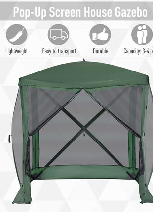 Pop Up Camping Canopy Gazebo Screen Shelter Tent with Single Person Easy Set-Up, Ventilating Mesh, Portable Carry Bag for Outdoor Tenting Party Event, 7x7FT, Green