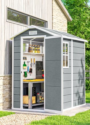 6' x 4' Outdoor Storage Shed, Plastic Shed with Floor, Window, Lockable Door and Vents for Outdoor Patio Storage, Gray