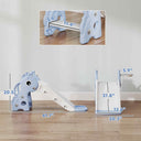 3-in-1 Toddler Slide for Age 1-3, Freestanding Kids Slide with Climber, Basketball Hoop and Ball, Giraffe Design, Blue