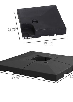 4 Pieces Cantilever Patio Umbrella Base, Outdoor Offset Umbrella Weights, 176 lbs Capacity Water or 264 lbs Capacity Sand  Plates Set, Black